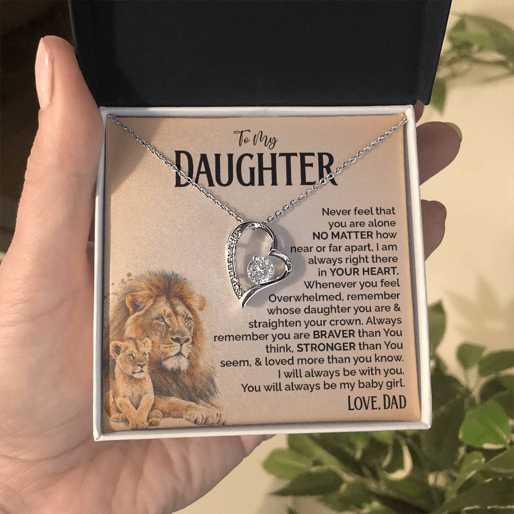Heart Necklace for Daughter from Dad with Lion Message Card