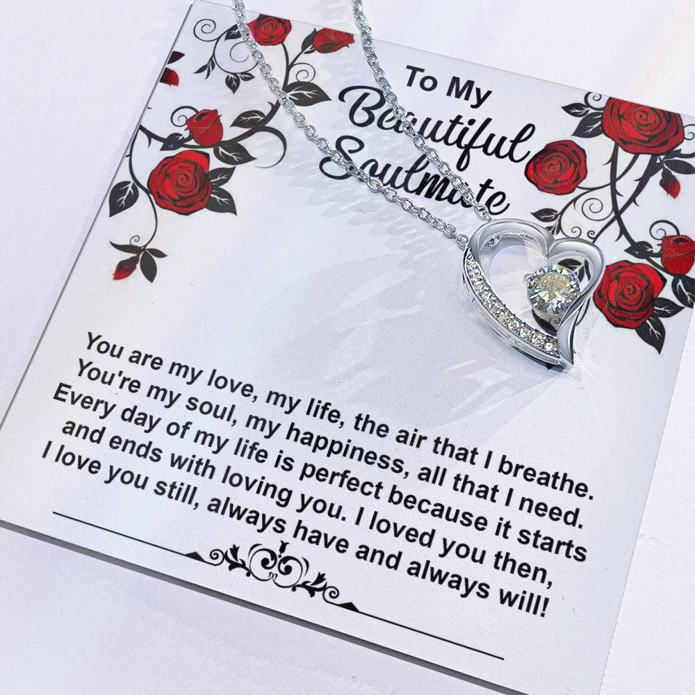 To My Beautiful Soulmate Necklace Gift, Forever Heart Necklace Gift For Wife, Girlfriend, Fiancée, Valentine's Day Soulmate Jewelry With A Meaningful Message Card.