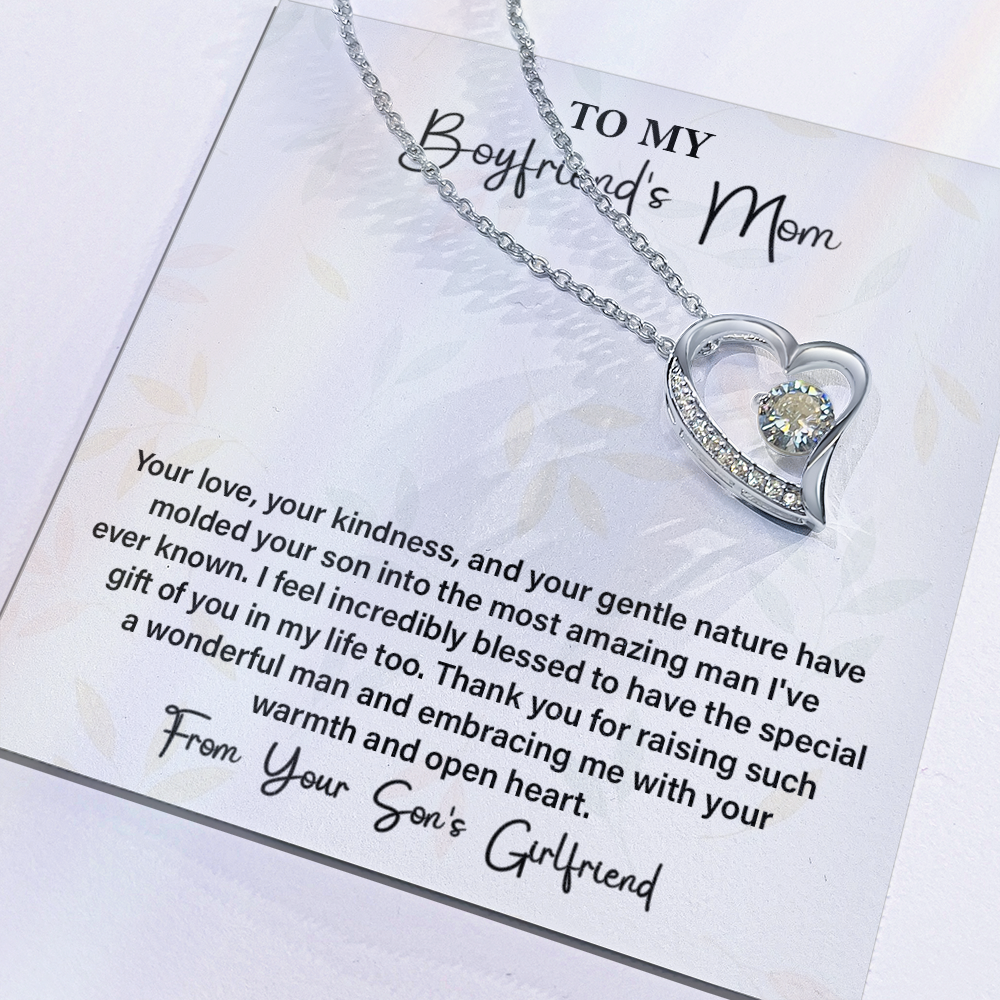 Gift for Boyfriend’s Mom from Girlfriend – Heart Necklace with Thank You Card