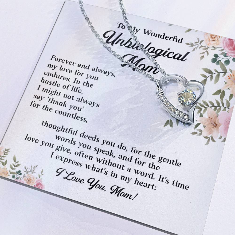 To My Wonderful Unbiological Mom, Best Appreciation Necklace Gift For Mom Thoughtful Words And Love Necklace Forever Love Necklace For Second Mom Best Appreciation Necklace Thank You Necklace Unbiological Mom Necklace Gift From Son