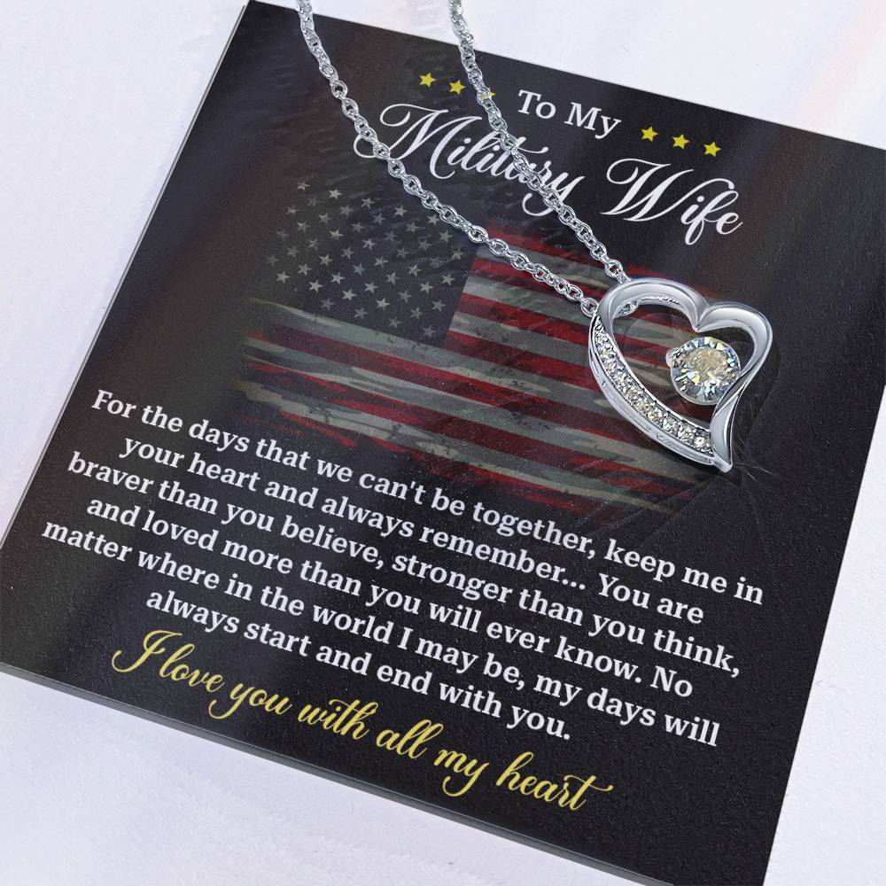 Military Wife Necklace - Braver, Stronger, Loved Forever, A Heartfelt Gift Of Love Across Distance - From Your Heartfelt Husband