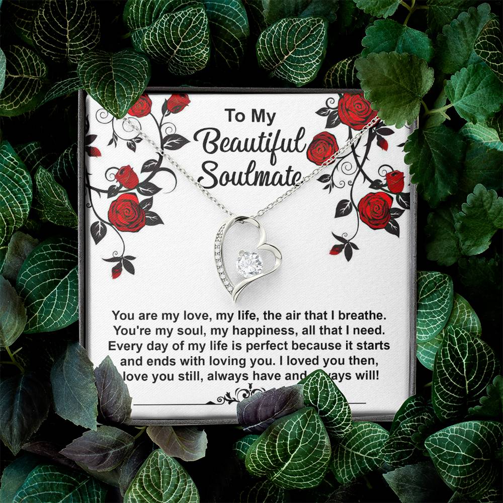 To My Beautiful Soulmate Necklace Gift, Forever Heart Necklace Gift For Wife, Girlfriend, Fiancée, Valentine's Day Soulmate Jewelry With A Meaningful Message Card.