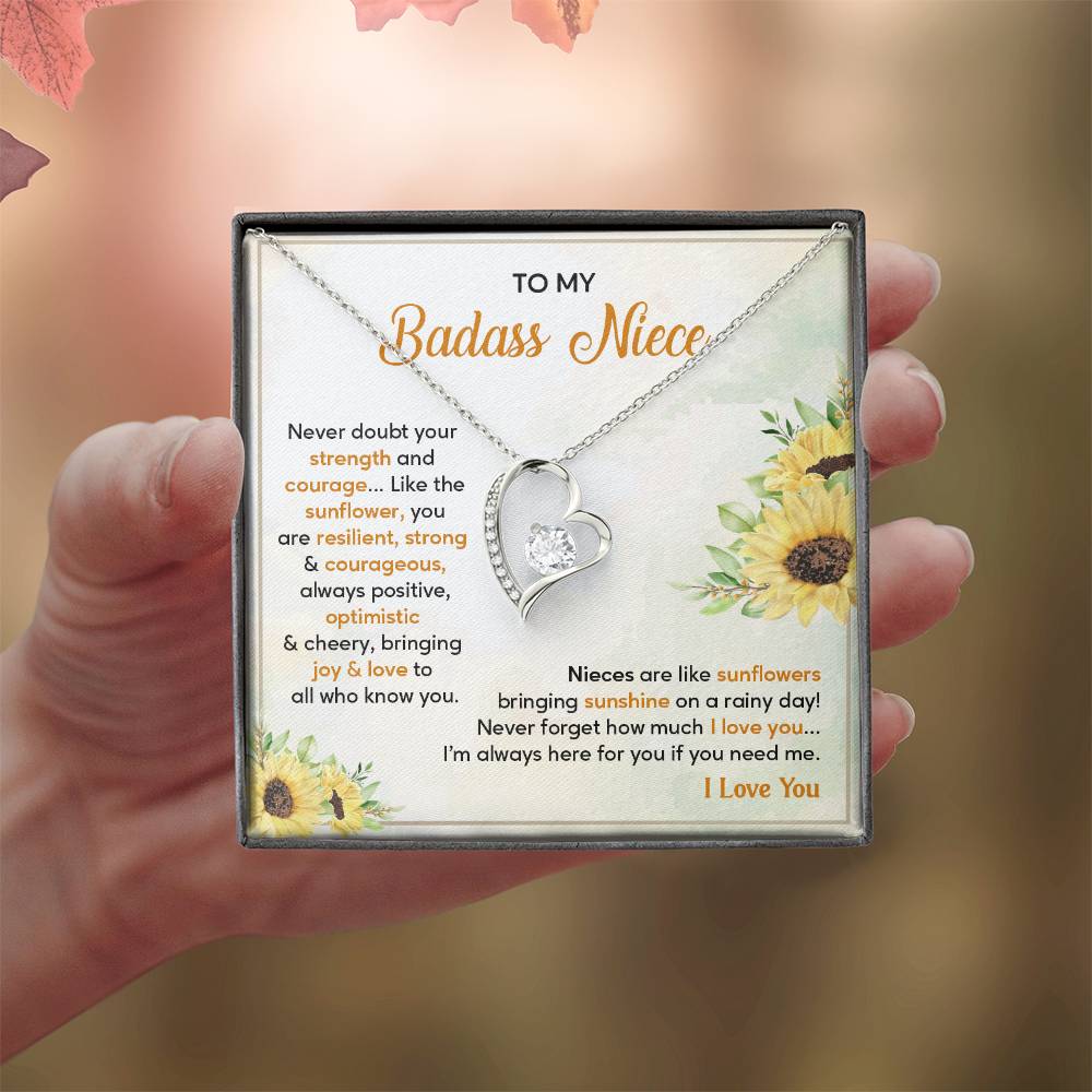 Badass Niece Necklace With Sunflower Message Card