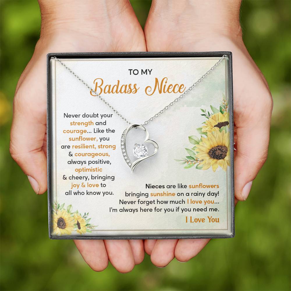 Badass Niece Necklace With Sunflower Message Card