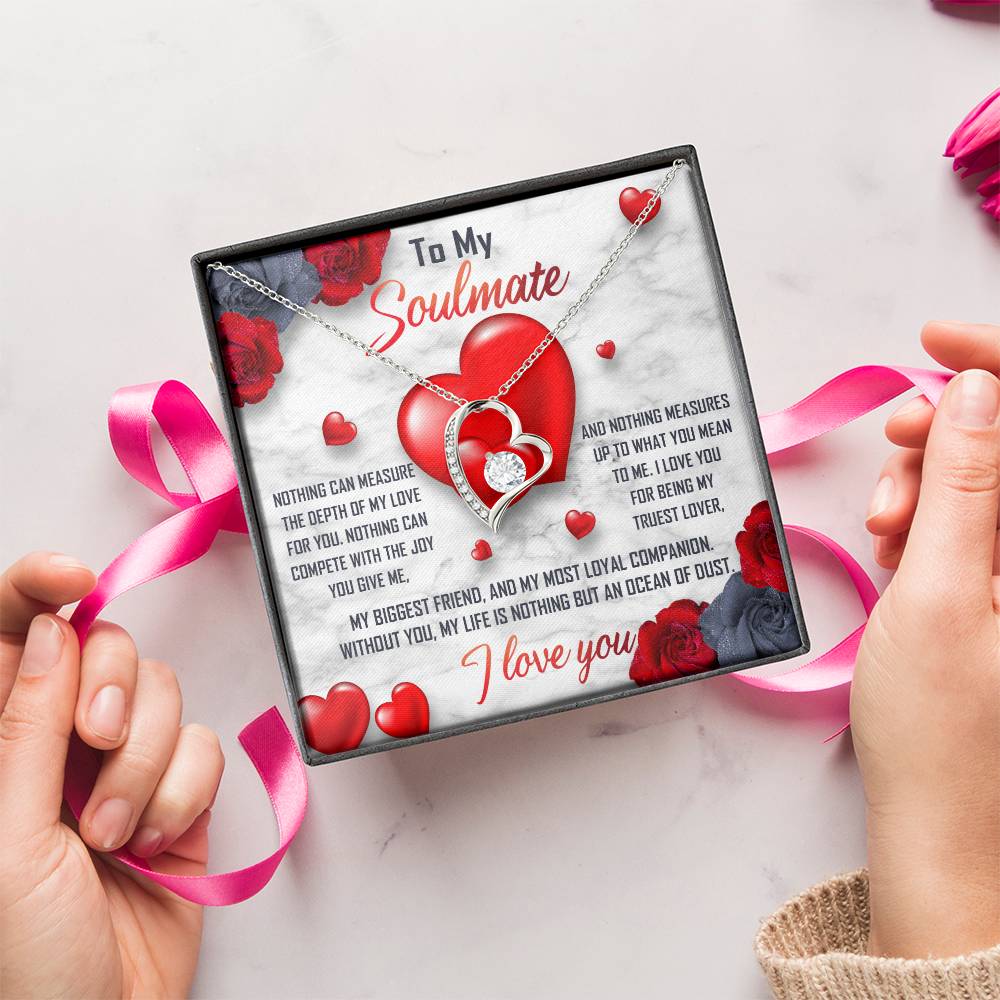 To My Soulmate Necklace Gift- Nothing Can Measure The Depth Of My Love For You, Valentine's Day Soulmate Jewelry With A Meaningful Message Card.