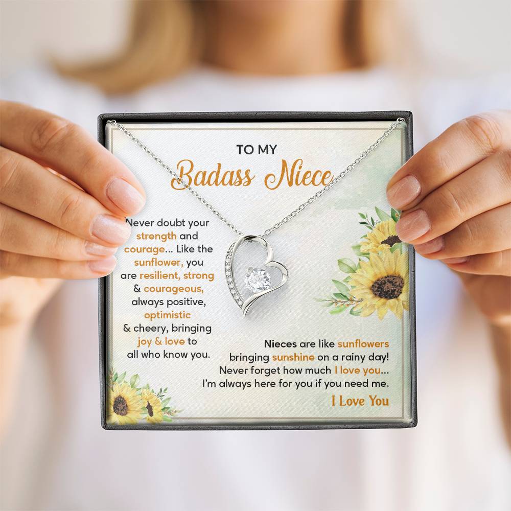 Badass Niece Necklace With Sunflower Message Card