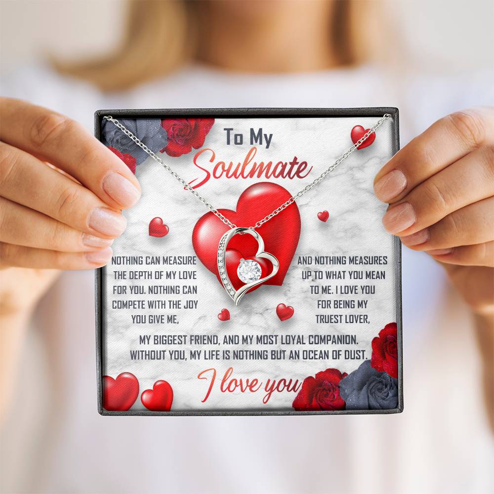 To My Soulmate Necklace Gift- Nothing Can Measure The Depth Of My Love For You, Valentine's Day Soulmate Jewelry With A Meaningful Message Card.