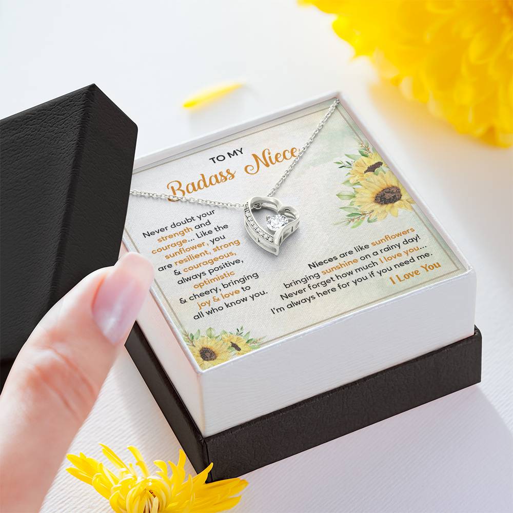 Badass Niece Necklace With Sunflower Message Card