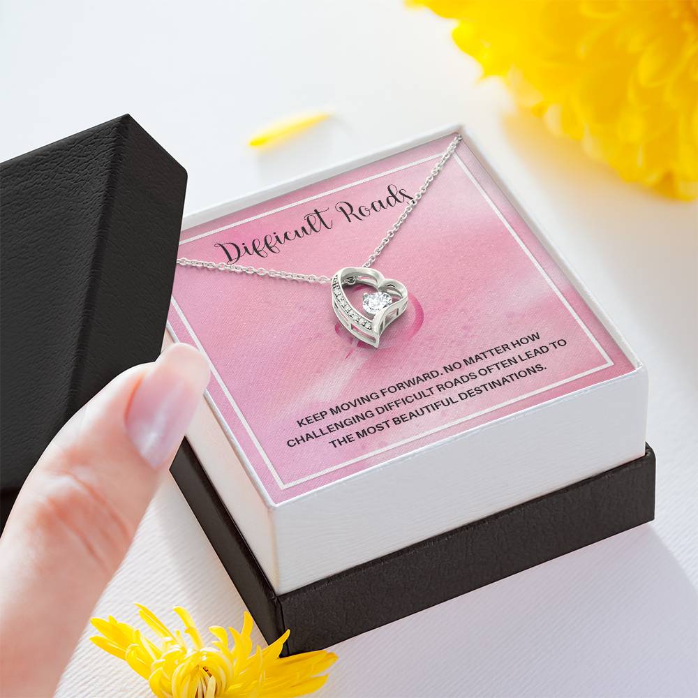 Difficult Roads Keep Moving Forward Necklace Meaningful Gift Supportive Gift Motivational Jewelry Never Give Up Necklace Stronger Necklace Breast Cancer Necklace For Soulmate Braver Necklace Cancer Survivor Jewelry Jewelry For Empowering Women