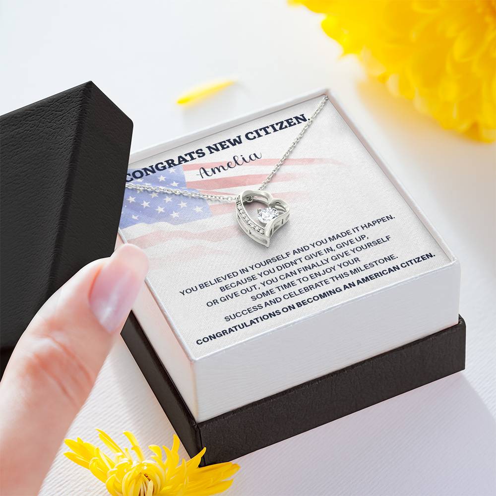 Congrats Necklace For New U.s. Citizen Amelia Necklace For New U.s. Citizen Gift For New American Citizen Necklace With Citizenship Message U.s. Citizenship Achievement Gift Necklace For Proud U.s. Citizen Necklace For Citizenship Success