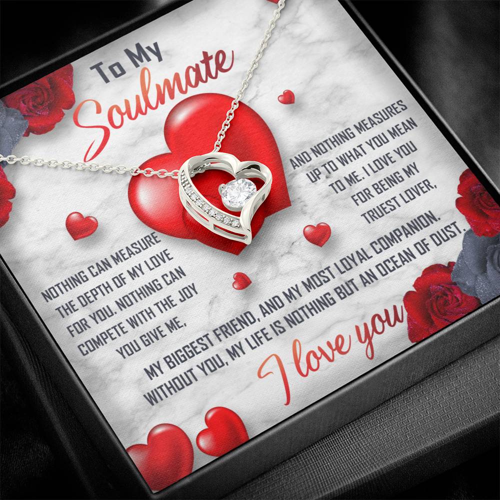 To My Soulmate Necklace Gift- Nothing Can Measure The Depth Of My Love For You, Valentine's Day Soulmate Jewelry With A Meaningful Message Card.