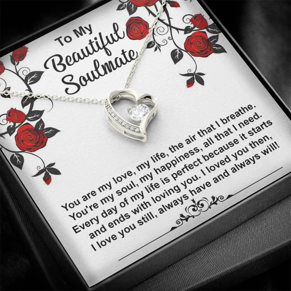 To My Beautiful Soulmate Necklace Gift, Forever Heart Necklace Gift For Wife, Girlfriend, Fiancée, Valentine's Day Soulmate Jewelry With A Meaningful Message Card.