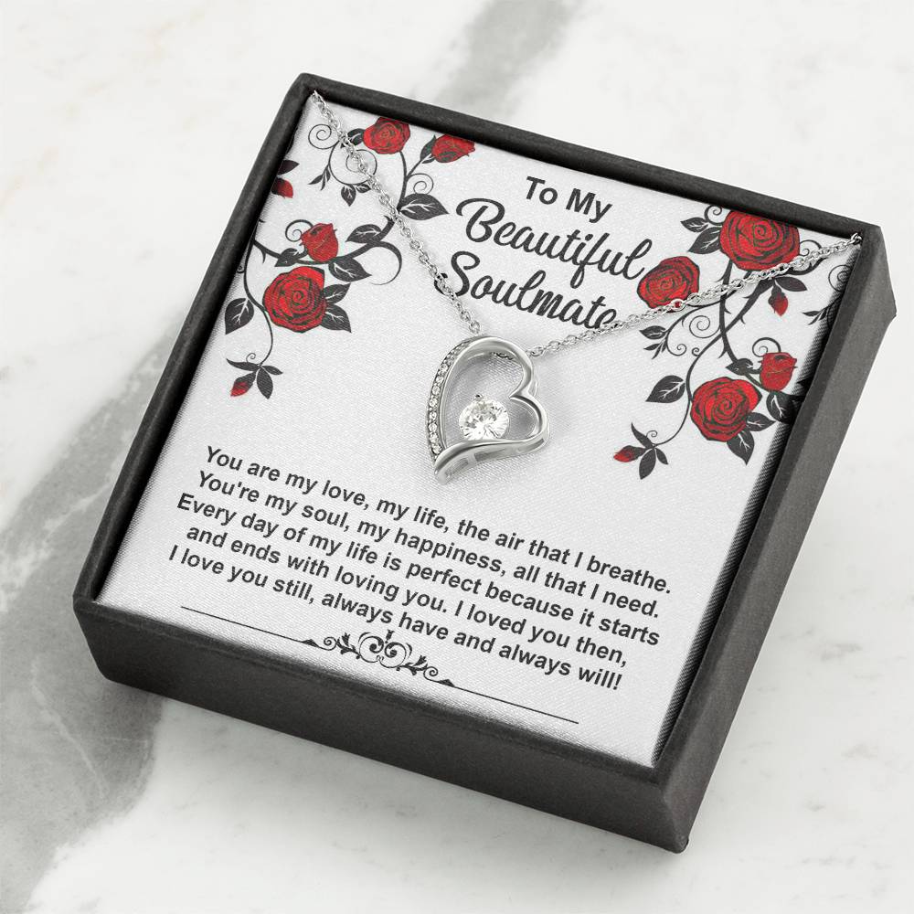 To My Beautiful Soulmate Necklace Gift, Forever Heart Necklace Gift For Wife, Girlfriend, Fiancée, Valentine's Day Soulmate Jewelry With A Meaningful Message Card.