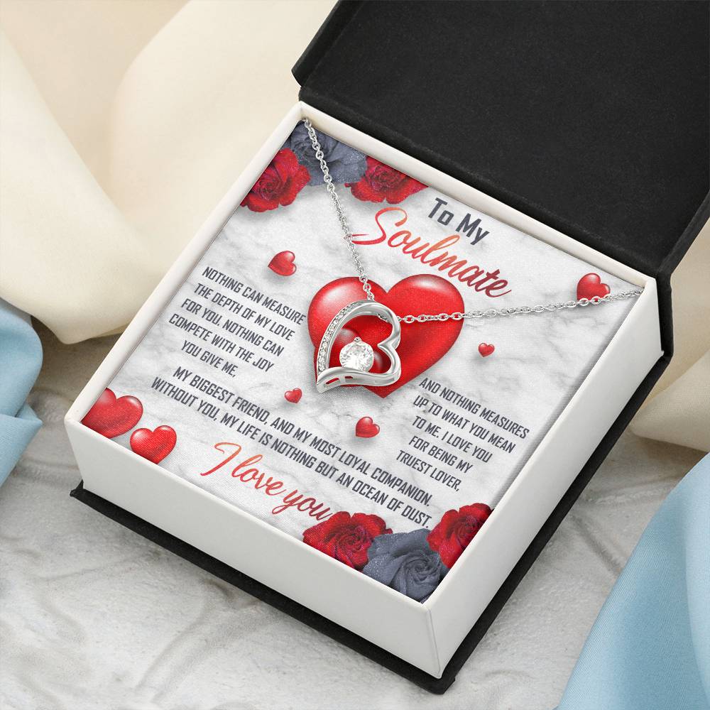 To My Soulmate Necklace Gift- Nothing Can Measure The Depth Of My Love For You, Valentine's Day Soulmate Jewelry With A Meaningful Message Card.