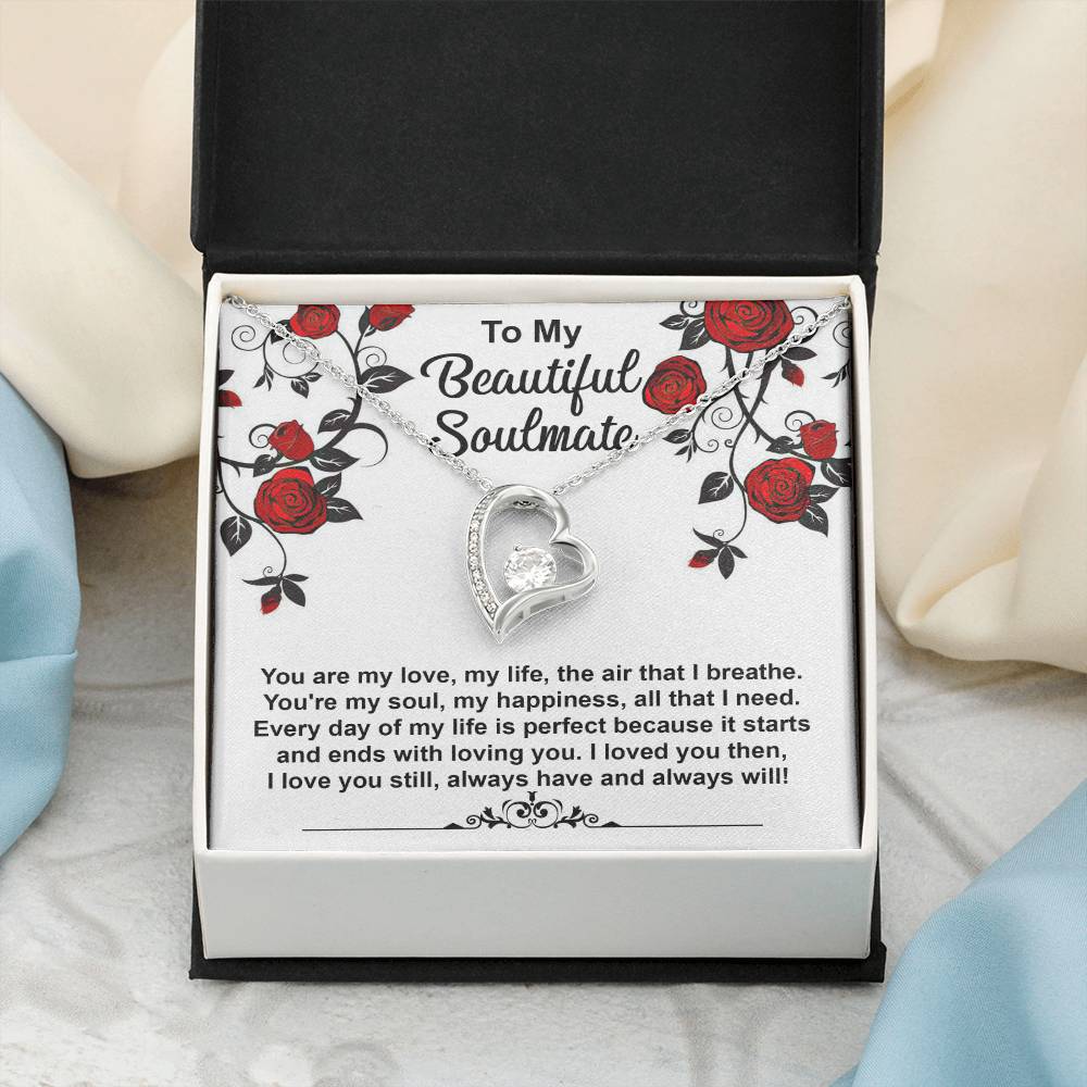 To My Beautiful Soulmate Necklace Gift, Forever Heart Necklace Gift For Wife, Girlfriend, Fiancée, Valentine's Day Soulmate Jewelry With A Meaningful Message Card.