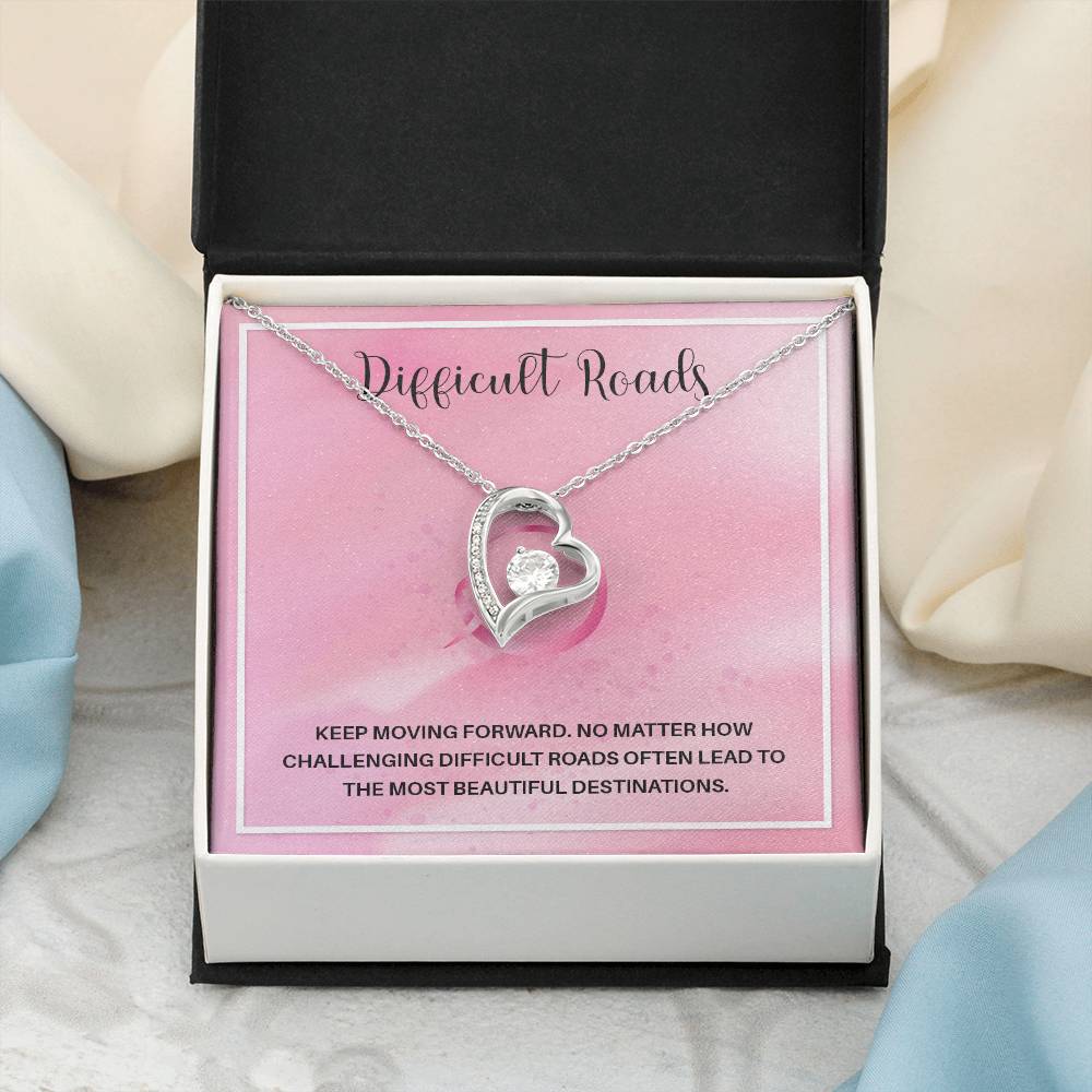 Difficult Roads Keep Moving Forward Necklace Meaningful Gift Supportive Gift Motivational Jewelry Never Give Up Necklace Stronger Necklace Breast Cancer Necklace For Soulmate Braver Necklace Cancer Survivor Jewelry Jewelry For Empowering Women