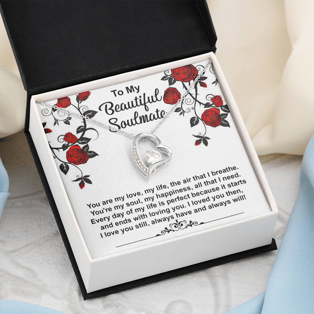 To My Beautiful Soulmate Necklace Gift, Forever Heart Necklace Gift For Wife, Girlfriend, Fiancée, Valentine's Day Soulmate Jewelry With A Meaningful Message Card.