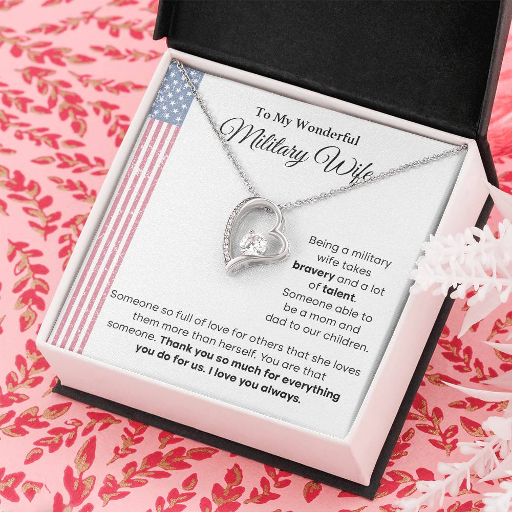 To My Wonderful Military Wife Heartfelt Jewelry Gift Military Wife Jewelry Supportive Necklace For Wives Bravery And Strength Jewelry Love And Appreciation Necklace Thank You Jewelry Gift Forever Loved Necklace Unique Jewelry For Wives