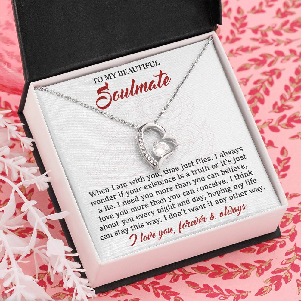 To My Beautiful Soulmate Necklace When I Am With You, Times Just Flies. Soulmate Necklace For Wife, Girlfriend, Fiance Jewelry Necklace Gift On Anniversary, Birthday, Valentine's Day Necklace.