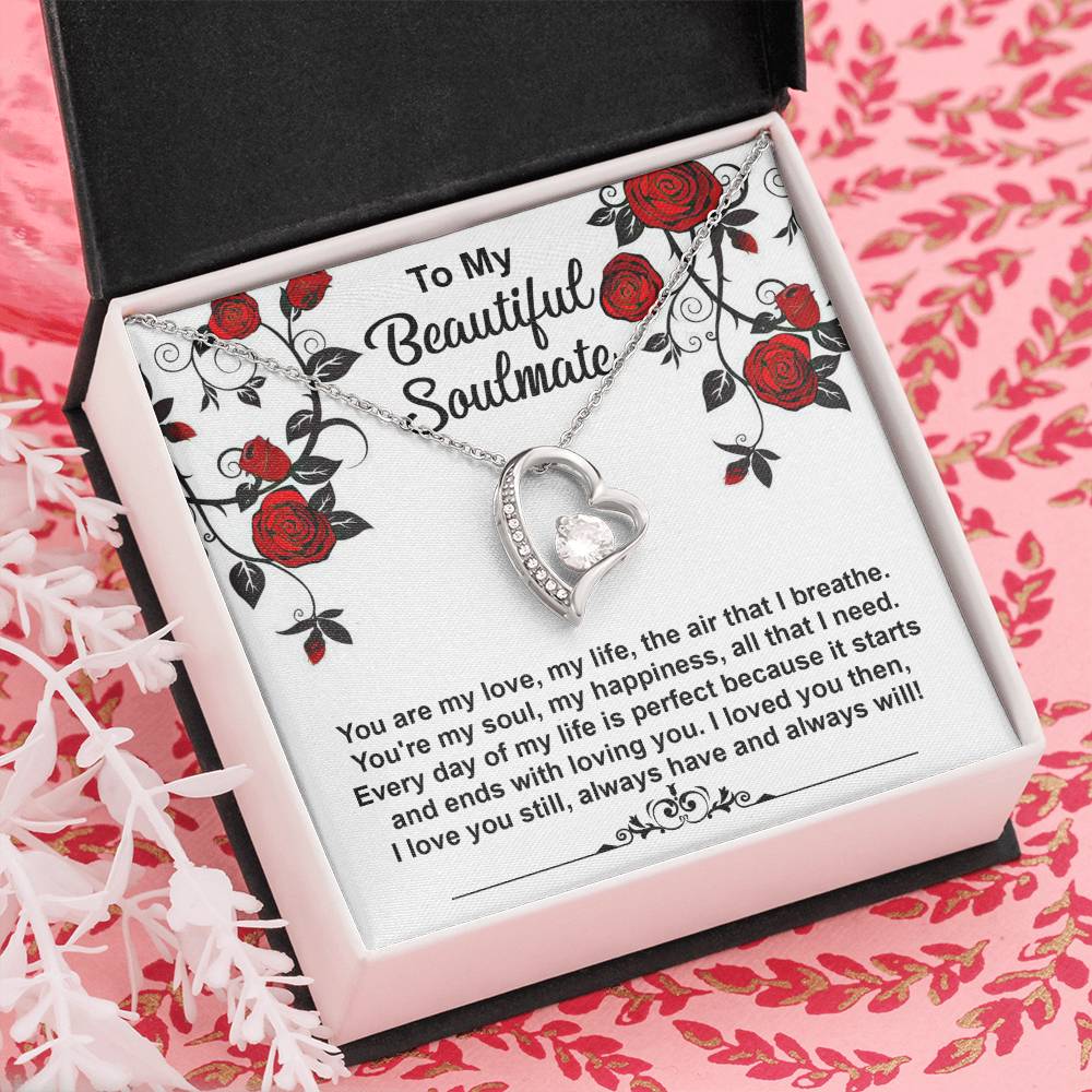 To My Beautiful Soulmate Necklace Gift, Forever Heart Necklace Gift For Wife, Girlfriend, Fiancée, Valentine's Day Soulmate Jewelry With A Meaningful Message Card.