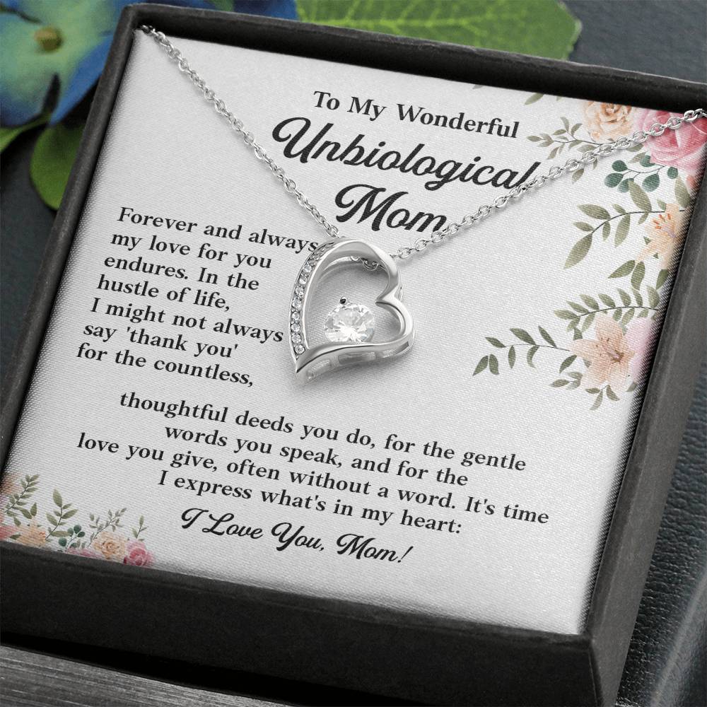 To My Wonderful Unbiological Mom, Best Appreciation Necklace Gift For Mom Thoughtful Words And Love Necklace Forever Love Necklace For Second Mom Best Appreciation Necklace Thank You Necklace Unbiological Mom Necklace Gift From Son