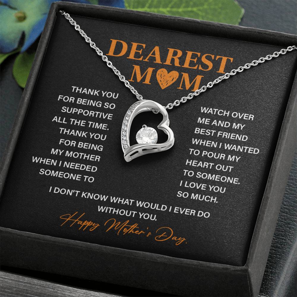 Dearest Mom, Inspirational Gift Necklace For Mother Necklace With Message Of Gratitude And Love Heart Pendant Necklace Best Friend Necklace For Support Best Christmas Necklace Gift Best Family Necklace Gift Best Necklace Gift For Mother's Day