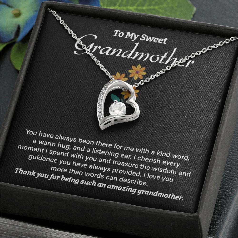 To My Sweet Grandmother Necklace – Heart Pendant with Thank You Note