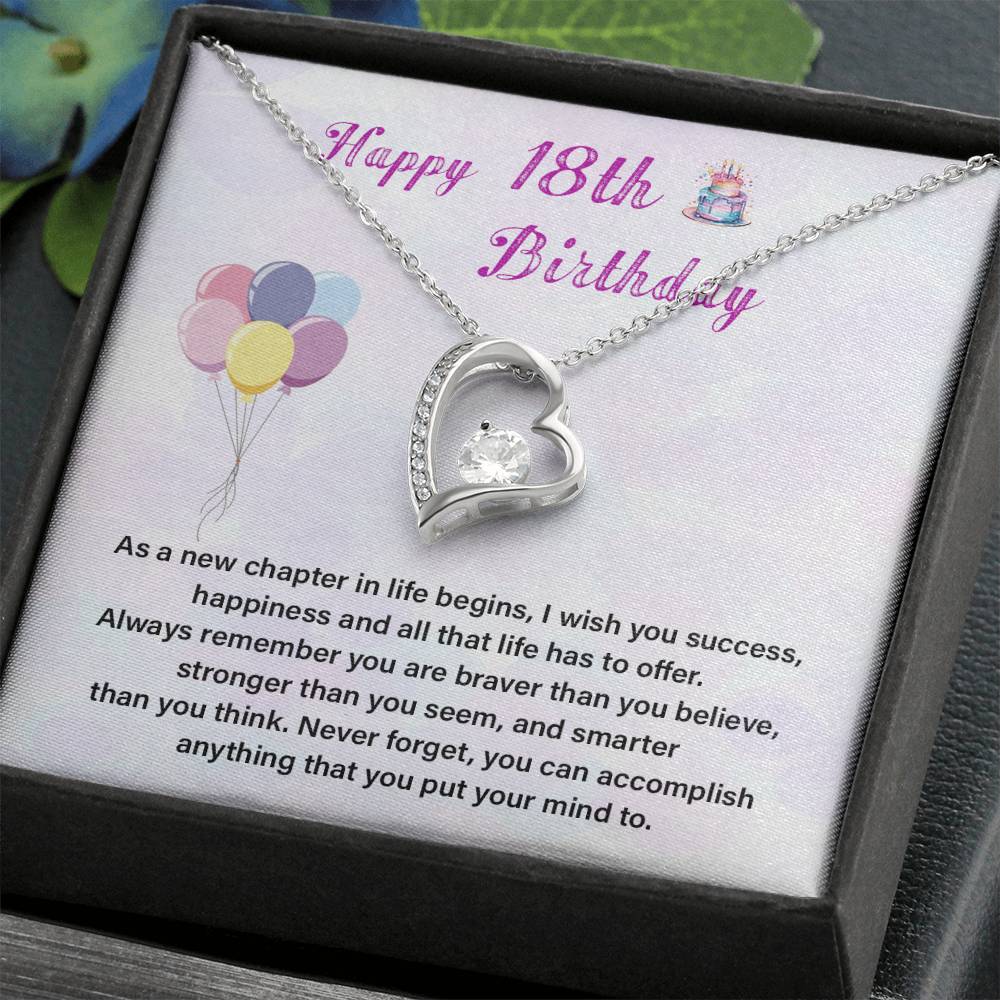 18th Birthday Gift Necklace for Girl – Heart Pendant & Gift Card