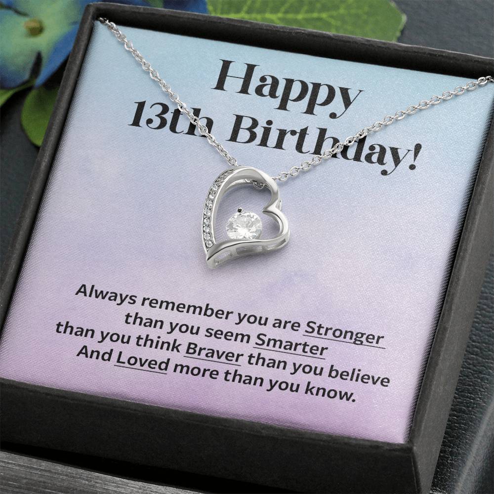 13th Birthday Gift Necklace for Girl – Strength and Love Message Card