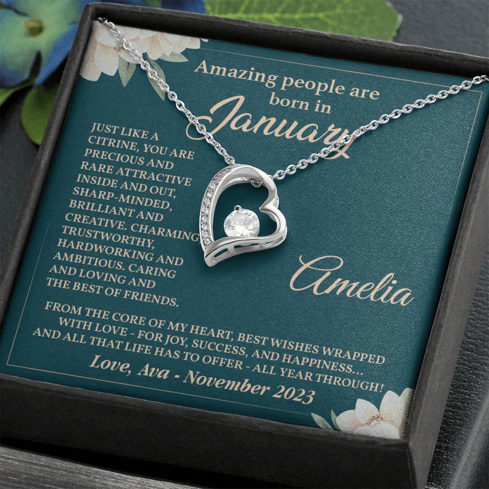 January Birthstone Necklace Gift for Her – Elegant Floral Box