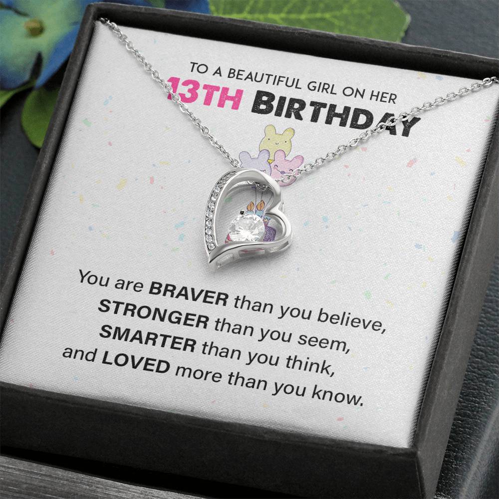 13th Birthday Necklace for Girl – Heart Pendant & Inspiring Card