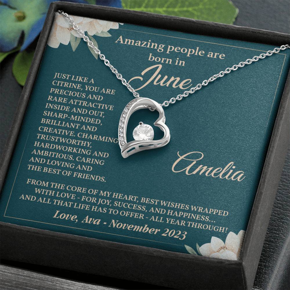 June Birthstone Heart Necklace Gift for Her – Message Box