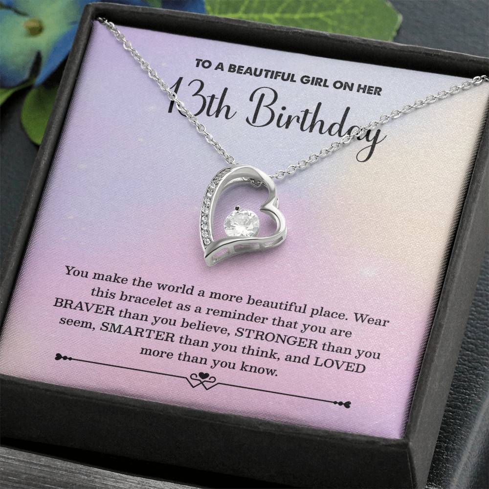 13th Birthday Necklace for Girl – Heart Pendant with Pastel Message Card