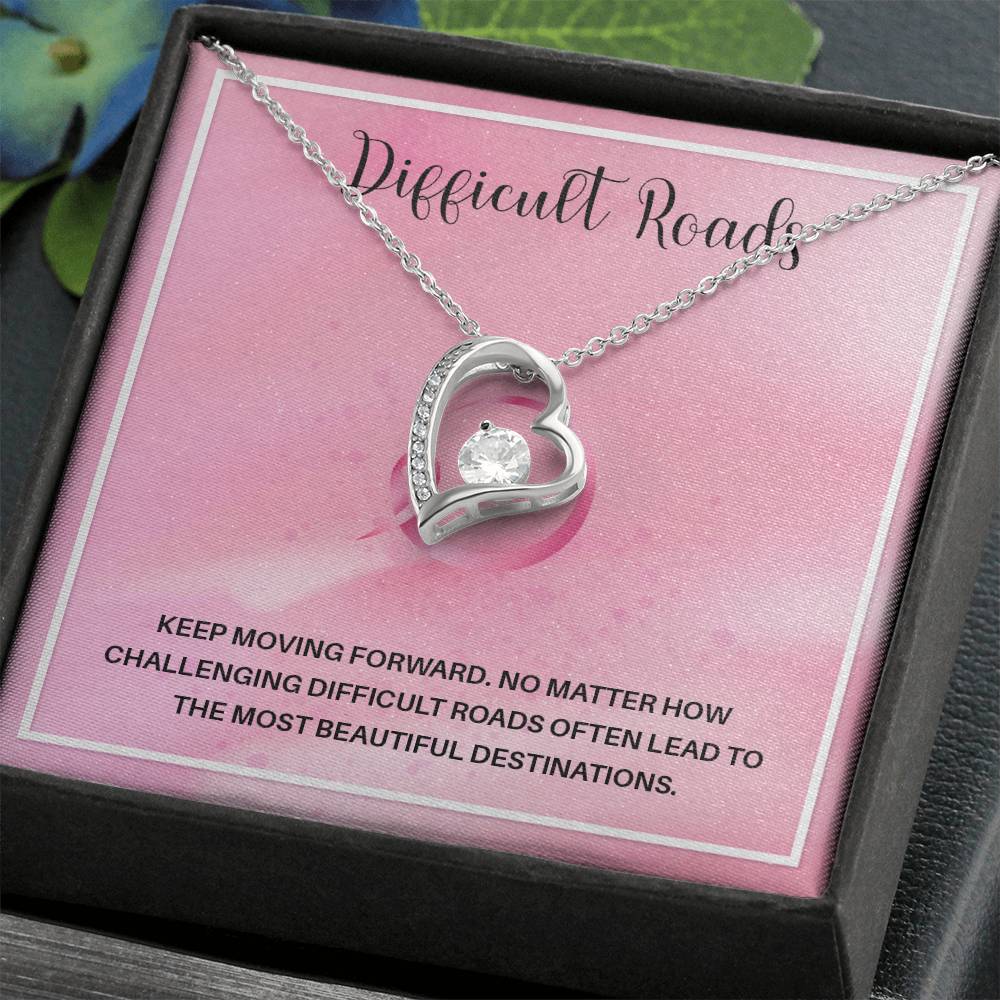 Difficult Roads Keep Moving Forward Necklace Meaningful Gift Supportive Gift Motivational Jewelry Never Give Up Necklace Stronger Necklace Breast Cancer Necklace For Soulmate Braver Necklace Cancer Survivor Jewelry Jewelry For Empowering Women