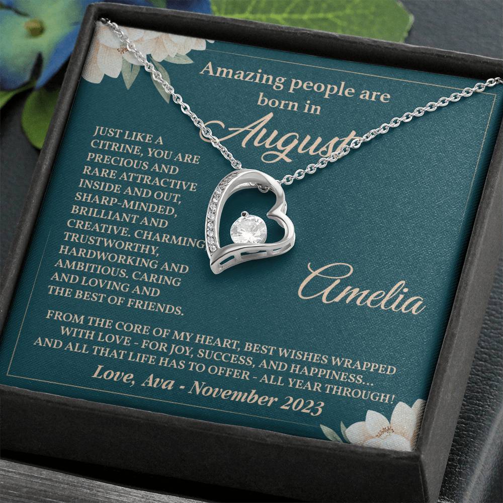 August Birthday Necklace Gift for Her – Heart Pendant in Box
