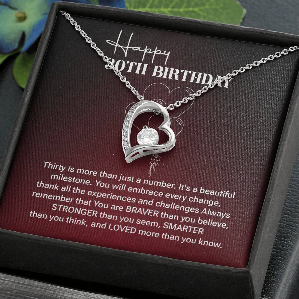 30th Birthday Necklace Gift for Women – Heart Pendant & Message Box