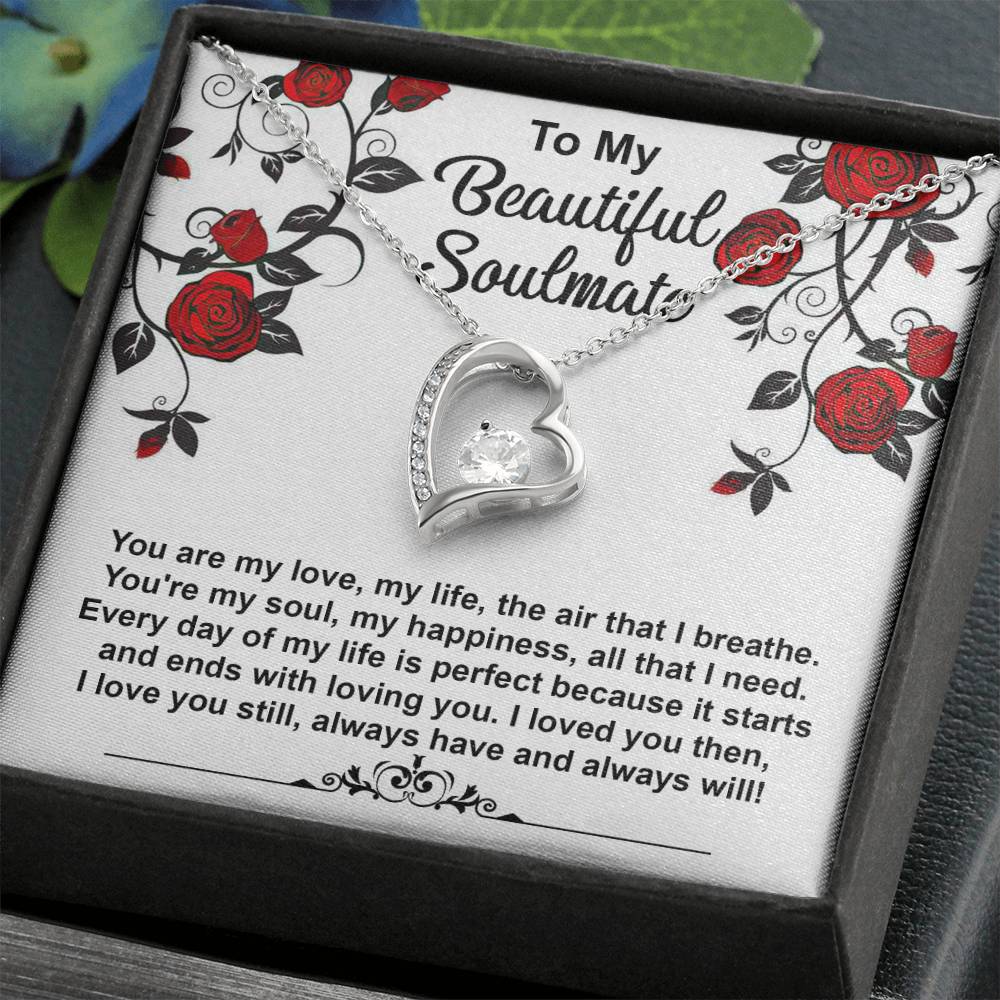 To My Beautiful Soulmate Necklace Gift, Forever Heart Necklace Gift For Wife, Girlfriend, Fiancée, Valentine's Day Soulmate Jewelry With A Meaningful Message Card.