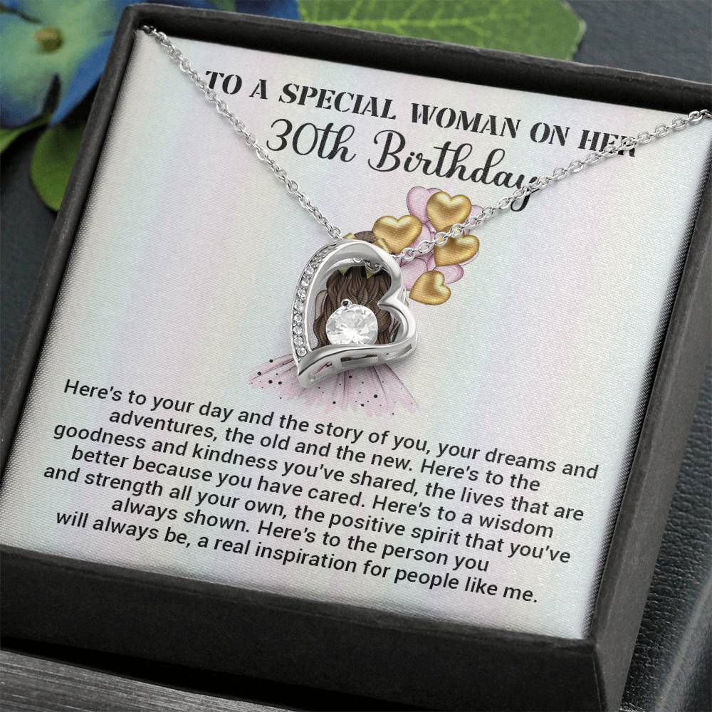 30th Birthday Gift for Woman – Heart Necklace with Message Card