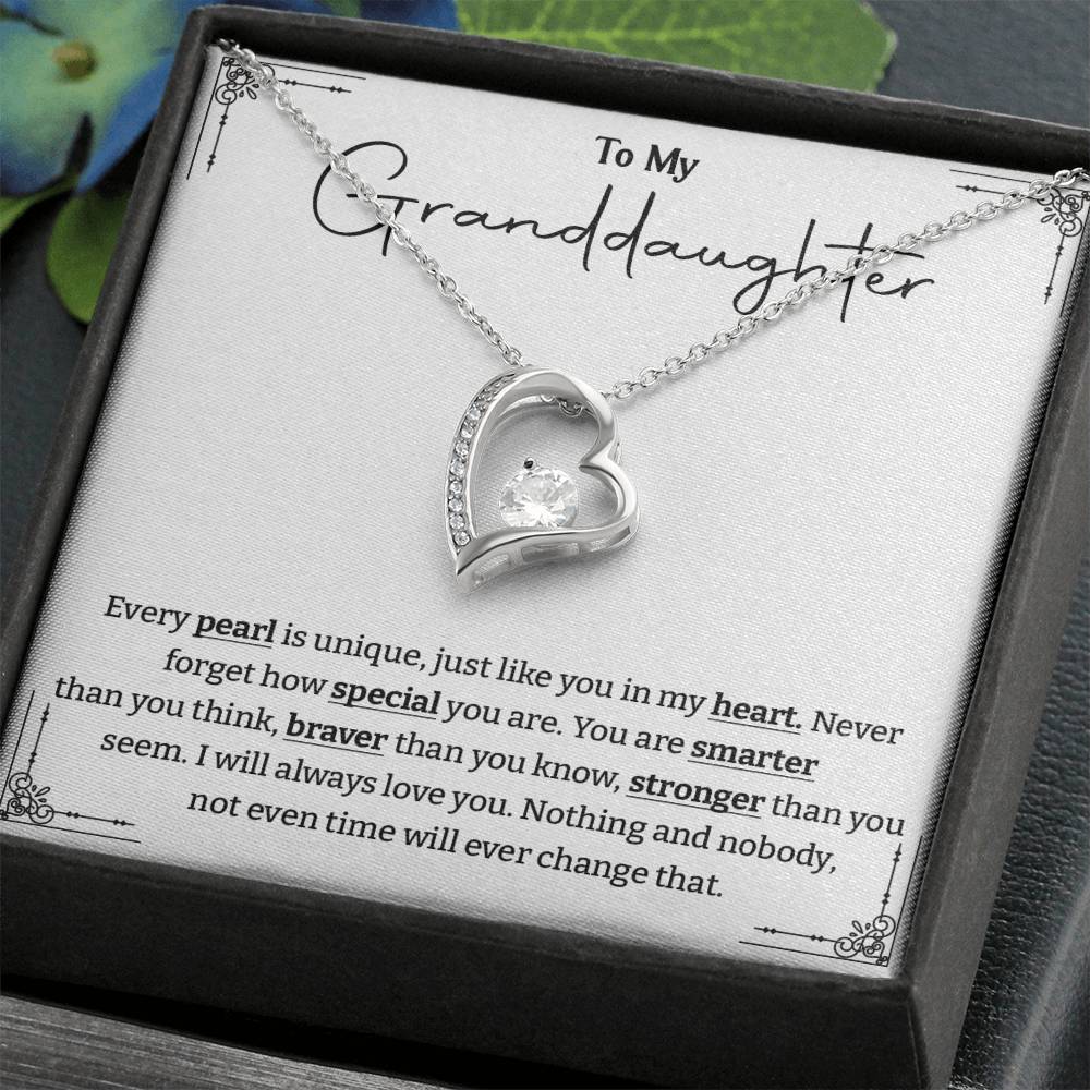 Granddaughter Necklace Gift – Unique Like a Pearl Heart Pendant