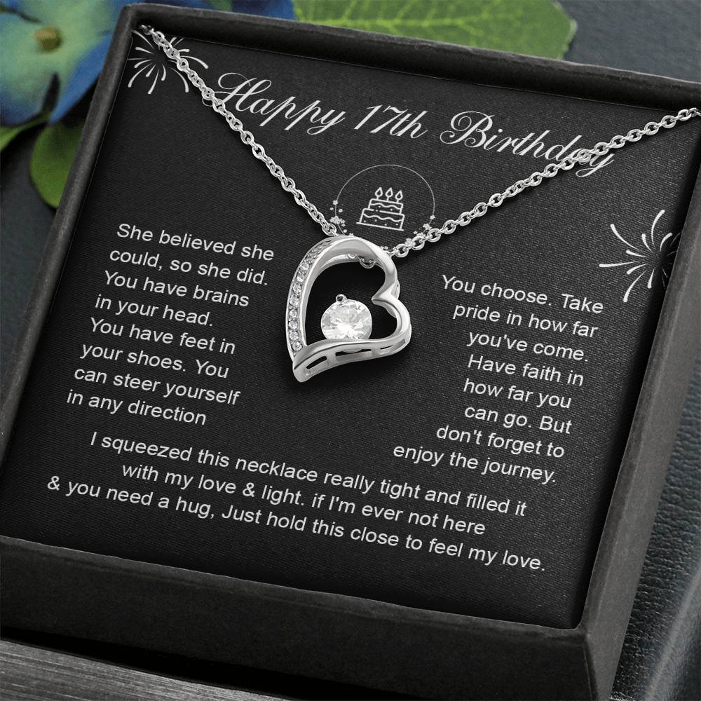 17th Birthday Heart Necklace Gift for Daughter – Message Card Box