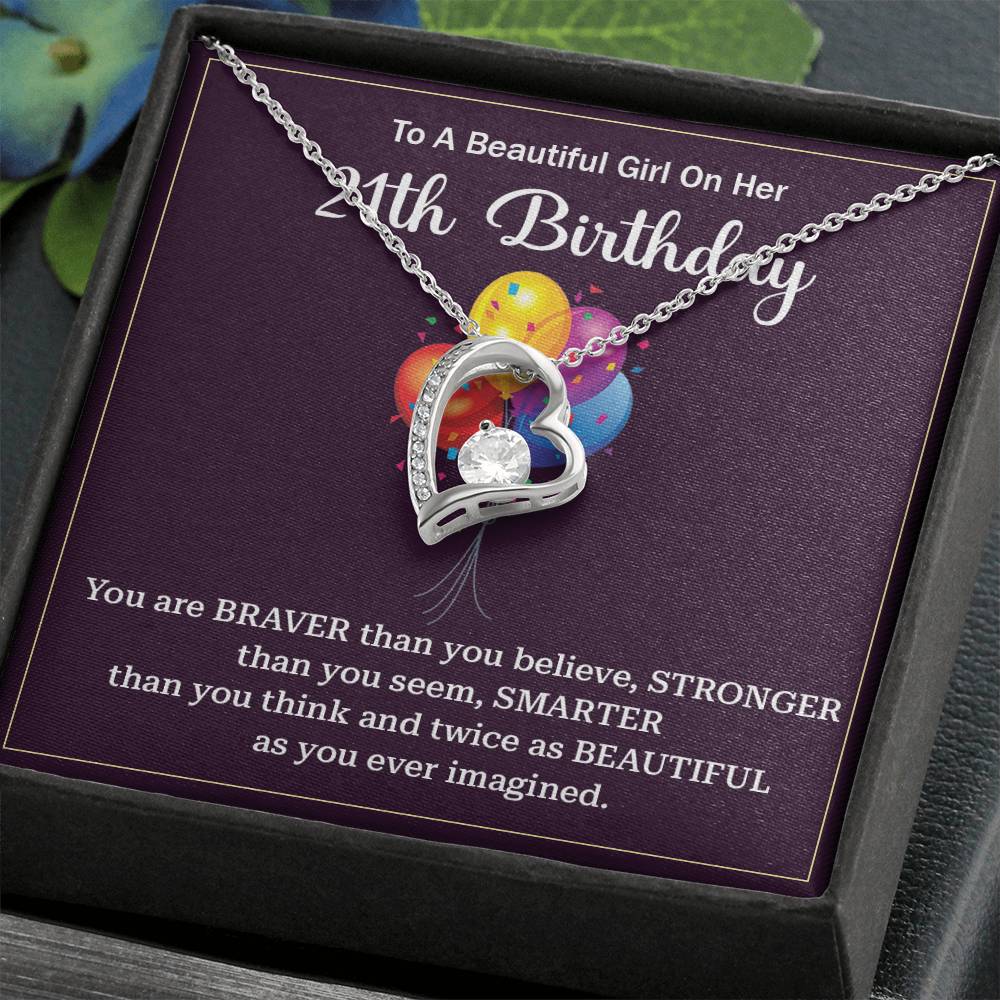 21st Birthday Gift Necklace for Her – Message Card and Gift Box