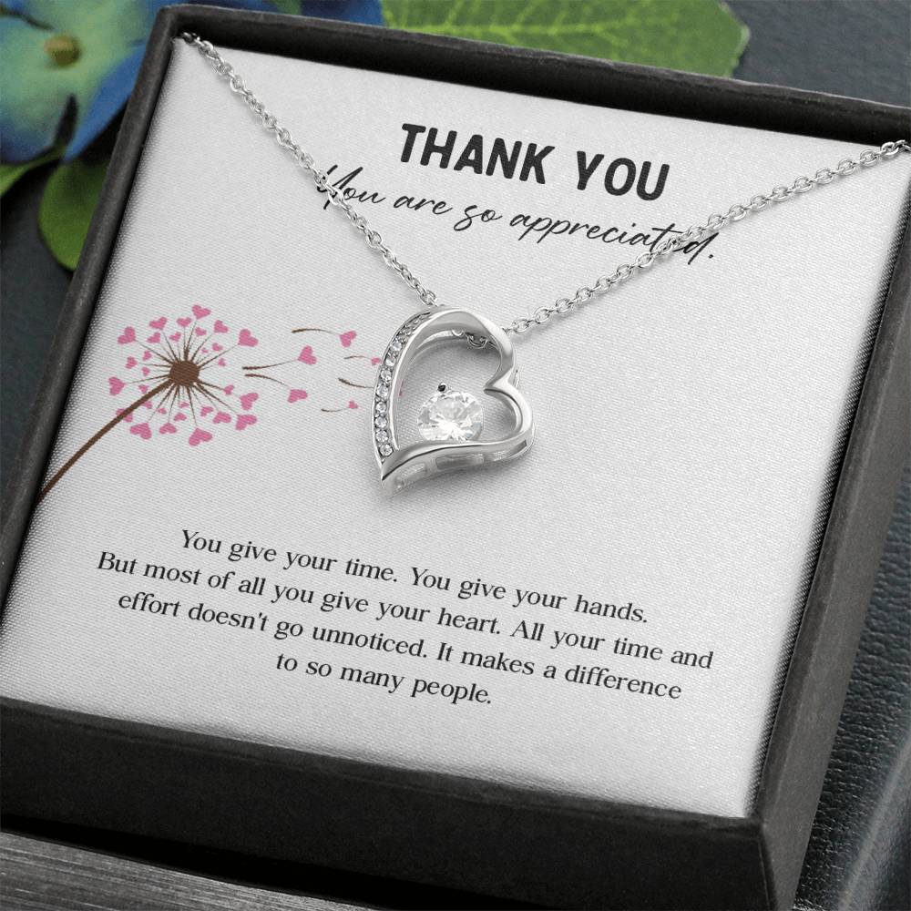 Appreciation Necklace - Thank You For Giving Your Heart And Making A Difference, A Thoughtful Gift For Those Who Care