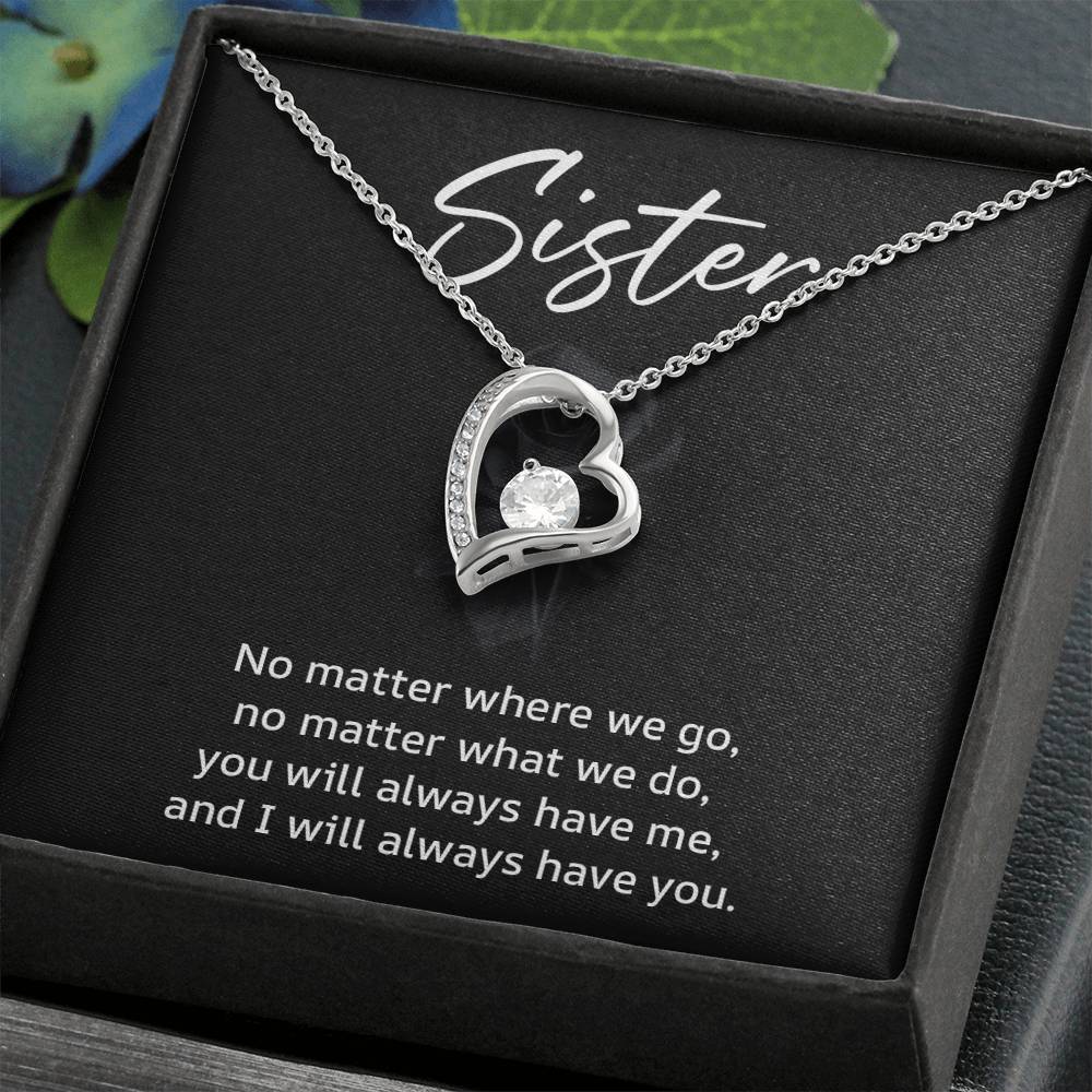 Sister Necklace Gift with Heart Pendant – Sentimental Message Card Included