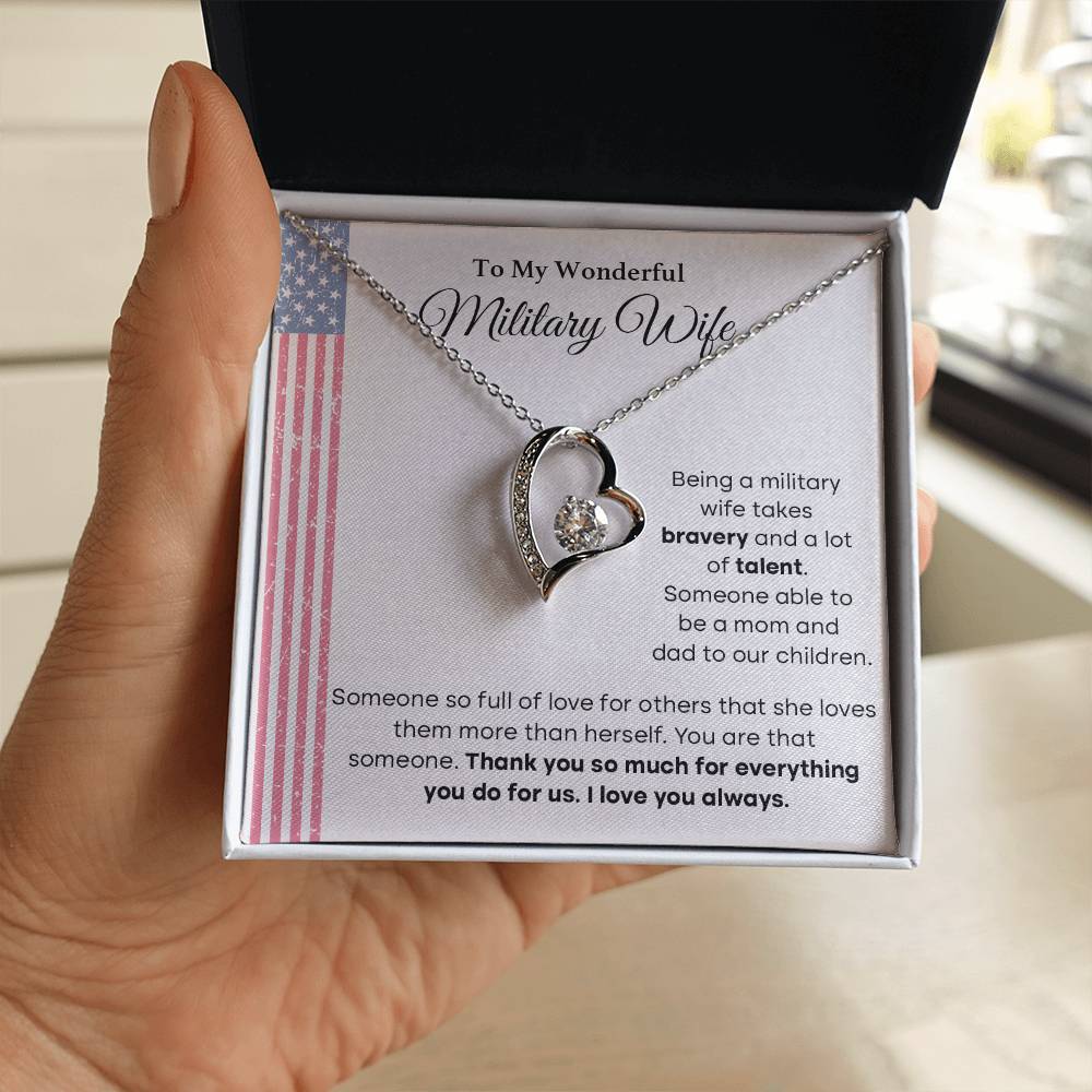 To My Wonderful Military Wife Heartfelt Jewelry Gift Military Wife Jewelry Supportive Necklace For Wives Bravery And Strength Jewelry Love And Appreciation Necklace Thank You Jewelry Gift Forever Loved Necklace Unique Jewelry For Wives