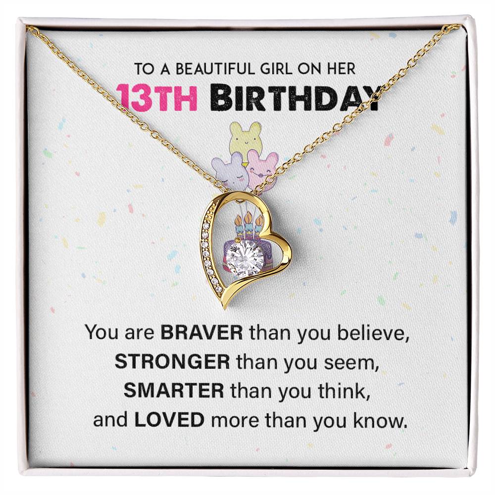 13th Birthday Necklace for Girl – Heart Pendant & Inspiring Card