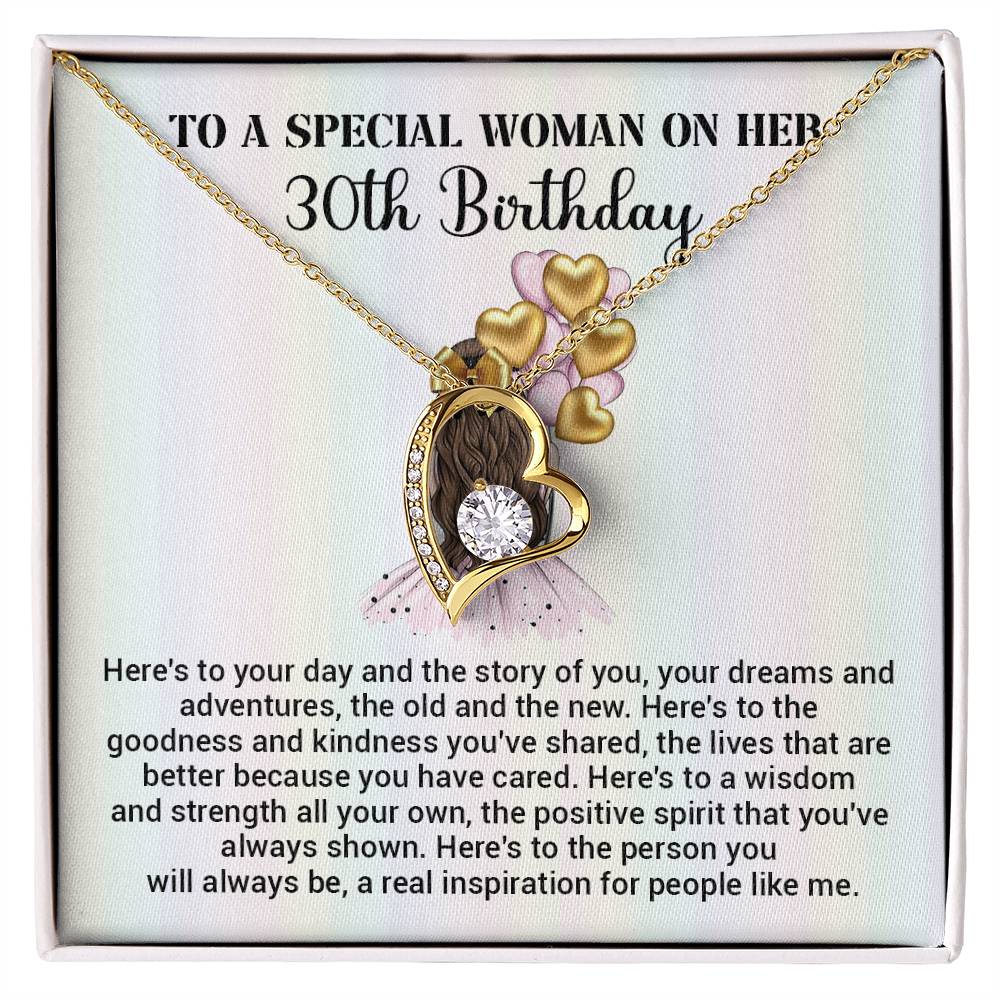30th Birthday Gift for Woman – Heart Necklace with Message Card