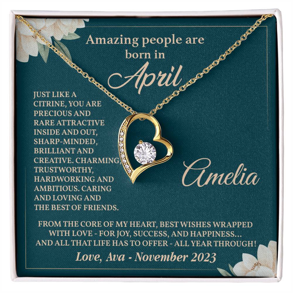 April Birthstone Necklace Gift for Her – Elegant Heart Box