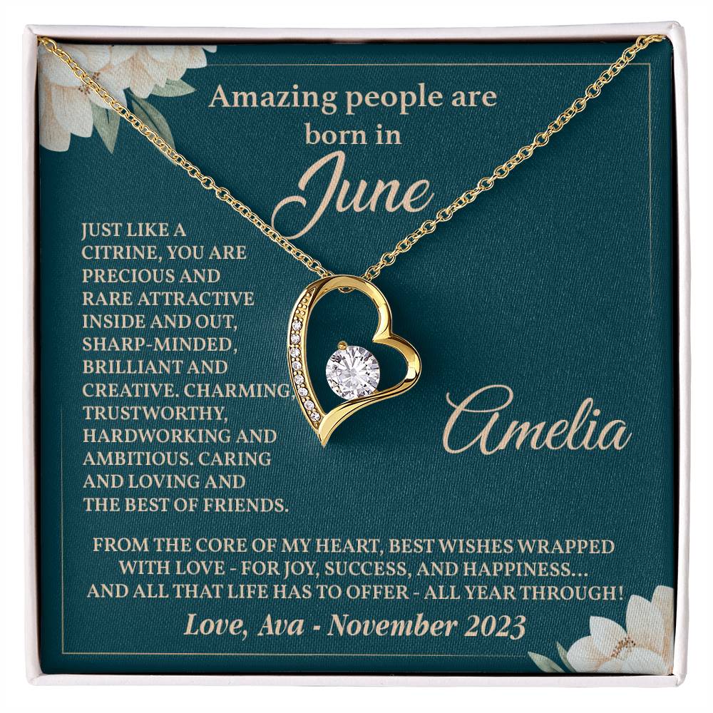 June Birthstone Heart Necklace Gift for Her – Message Box