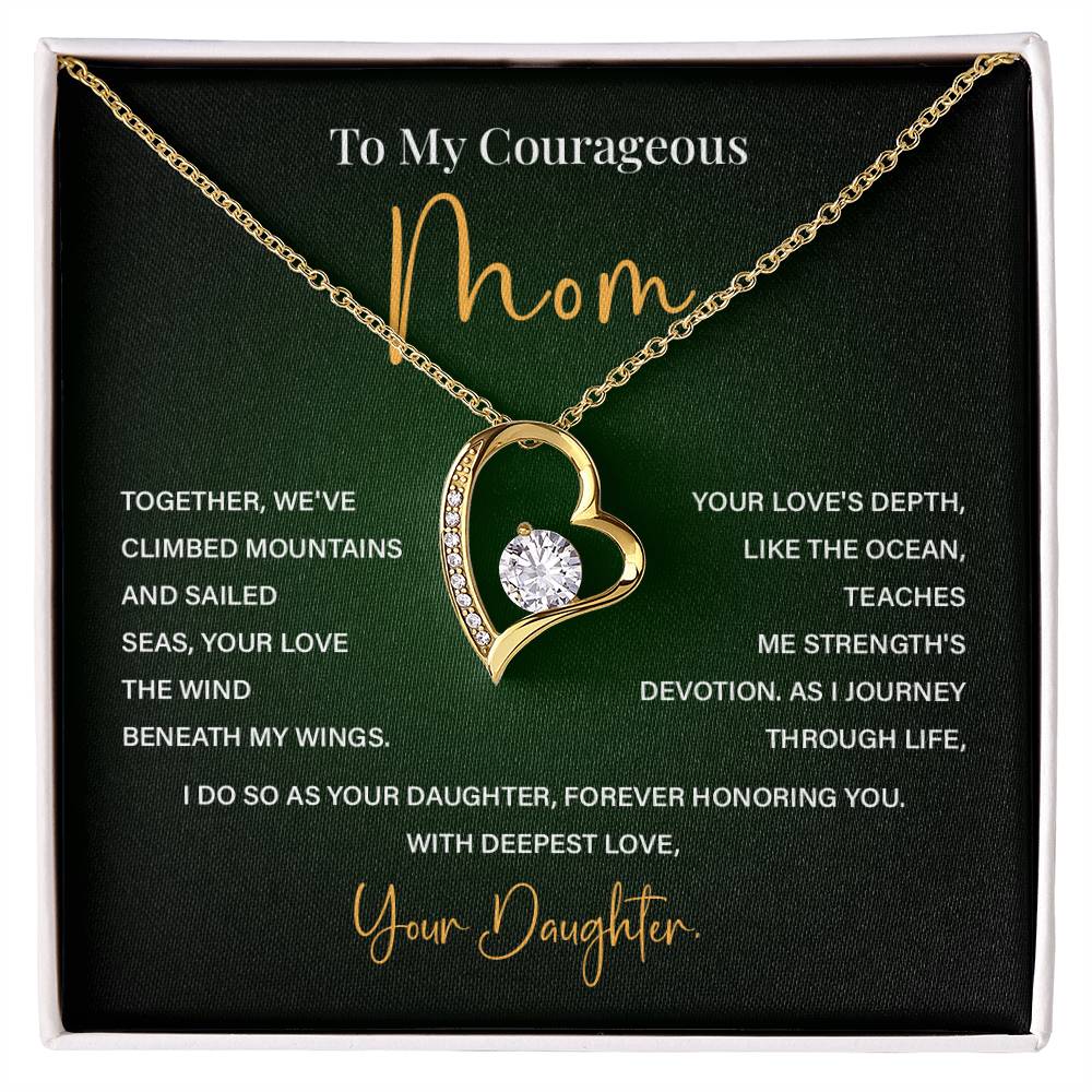Heart Necklace for Brave Mom – From Daughter with Poetic Message Card