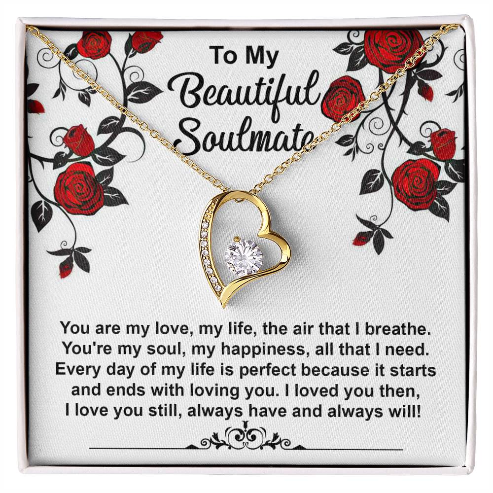 To My Beautiful Soulmate Necklace Gift, Forever Heart Necklace Gift For Wife, Girlfriend, Fiancée, Valentine's Day Soulmate Jewelry With A Meaningful Message Card.